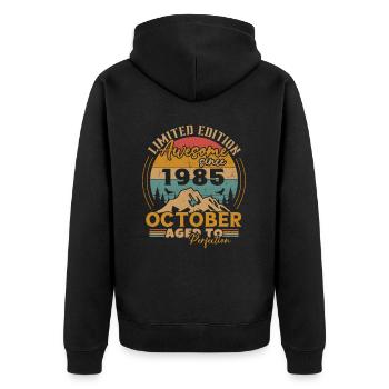 Original October 1985 vintage anniversary 1985 - Unisex Premium Organic Zip Hoodie - black - Back - Nico (187cm)