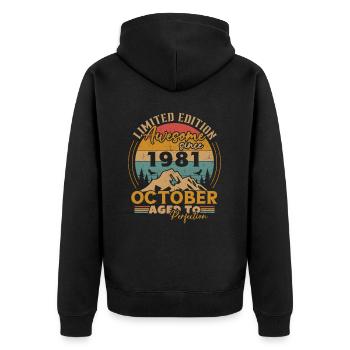 Original October 1981 vintage anniversary 1981 - Unisex Premium Organic Zip Hoodie - black - Back - Nico (187cm)