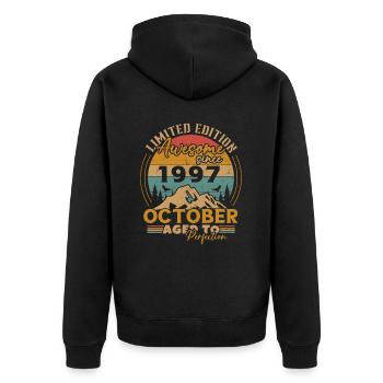 Original octobre 1997 vintage anniversaire 1997 - Veste à capuche bio Premium Unisexe - noir - Dos - Nico (187cm)