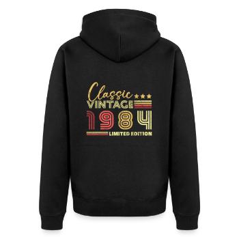 Klassischer Jahrgang 1984 Geschenk zum 40-jährigen Jubiläum - Unisex Premium Bio Zip Hoodie - Schwarz - Hinten - Nico (187cm)