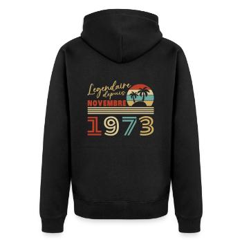 Légendaire novembre 1973 édition limitée - Veste à capuche bio Premium Unisexe - noir - Dos - Nico (187cm)