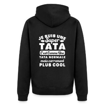 Je suis une super tata, humour cadeau tata - Veste à capuche bio Premium Unisexe - noir - Dos - Nico (187cm)