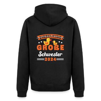 Große Schwester 2024 Schwester werden Einzelkind - Unisex Premium Bio Zip Hoodie - Schwarz - Hinten - Nico (187cm)