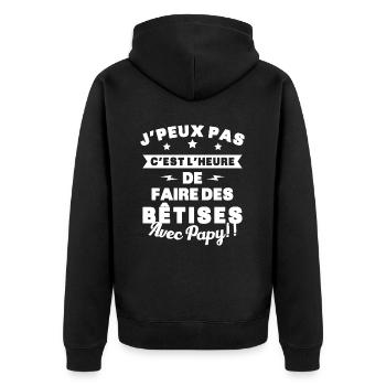 Humour enfant Je peux pas j'ai bêtises avec papy - Veste à capuche bio Premium Unisexe - noir - Dos - Nico (187cm)