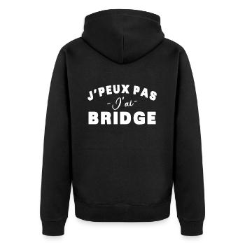 je peux pas j'ai bridge cadeau humour citations - Veste à capuche bio Premium Unisexe - noir - Dos - Nico (187cm)