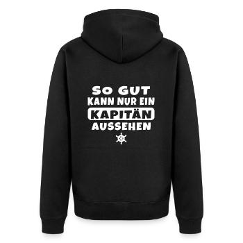 So gut kann nur ein Kapitän aussehen - Unisex Premium Bio Zip Hoodie - Schwarz - Hinten - Nico (187cm)