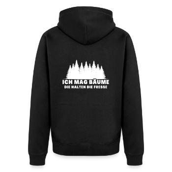 Ich Mag Bäume Die Halten Die Fresse - Unisex Premium Bio Zip Hoodie - Schwarz - Hinten - Nico (187cm)