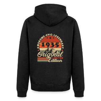 Original 1935 Vintage Retro Anniversary Gift - Unisex Premium Organic Zip Hoodie - black - Back - Nico (187cm)