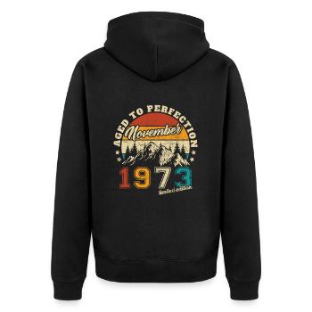 November 1973 Vintage Retro Birthday - Unisex Premium Organic Zip Hoodie - black - Back - Nico (187cm)