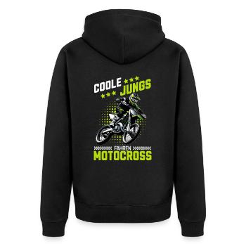 Motocross Kinder Dirtbike Geschenk Cross - Unisex Premium Bio Zip Hoodie - Schwarz - Hinten - Nico (187cm)