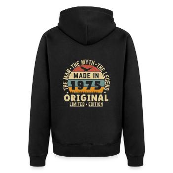 1975 Vintage Retro Geburtstagsgeschenk - Unisex Premium Bio Zip Hoodie - Schwarz - Hinten - Nico (187cm)