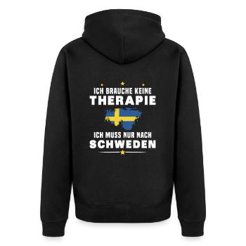 ich muss nur nach Schweden - Unisex Premium Bio Zip Hoodie - Schwarz - Hinten - Nico (187cm)