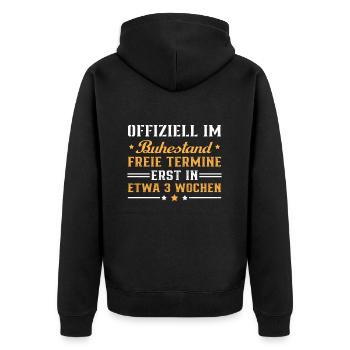 Offiziell im ruhestand - Unisex Premium Bio Zip Hoodie - Schwarz - Hinten - Nico (187cm)