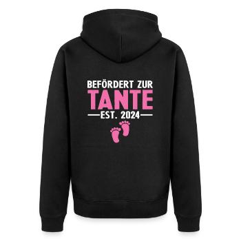 Befördert zur Tante 2024 - Unisex Premium Bio Zip Hoodie - Schwarz - Hinten - Nico (187cm)