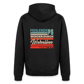 Fehlende PS werden durch Wahnsinn ersetzt KFZ Tune - Unisex Premium Bio Zip Hoodie - Schwarz - Hinten - Nico (187cm)