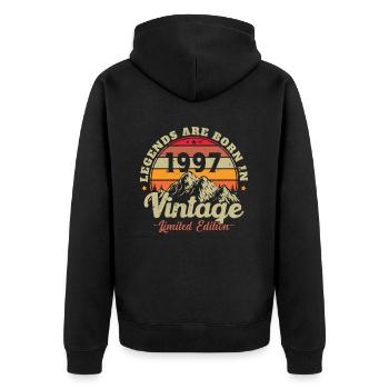 1997 Jahrgang Geboren 1997 Geburtstagsgeschenk - Unisex Premium Bio Zip Hoodie - Schwarz - Hinten - Nico (187cm)