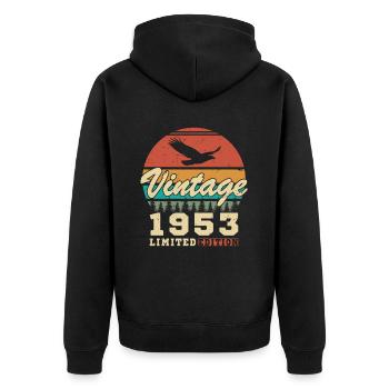Vintage 1953 Birthday Gift Vintage 1953 - Unisex Premium Organic Zip Hoodie - black - Back - Nico (187cm)