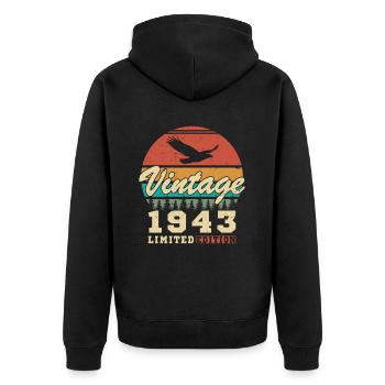 Jahrgang 1943 Geburtstagsgeschenk Jahrgang 1943 - Unisex Premium Bio Zip Hoodie - Schwarz - Hinten - Nico (187cm)