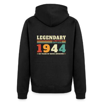 Legendary Since 1944 Vintage Birthday Gift - Unisex Premium Organic Zip Hoodie - black - Back - Nico (187cm)