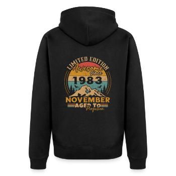Jahrgang 1983 November Retro Geburtstagsgeschenk - Unisex Premium Bio Zip Hoodie - Schwarz - Hinten - Nico (187cm)