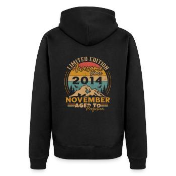 November 2014 Vintage Retro Geburtstagsgeschenk - Unisex Premium Bio Zip Hoodie - Schwarz - Hinten - Nico (187cm)