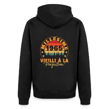 Jahrgang 1965, Jahrgang 1965 Geburtstagsgeschenk - Unisex Premium Bio Zip Hoodie - Schwarz - Hinten - Nico (187cm)