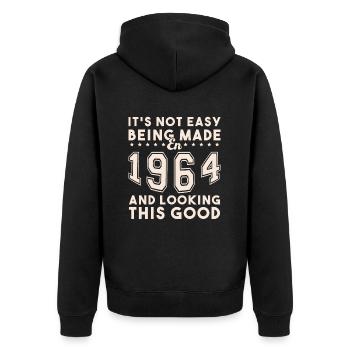 Hergestellt im Jahr 1964 und sieht so gut aus - Unisex Premium Bio Zip Hoodie - Schwarz - Hinten - Nico (187cm)