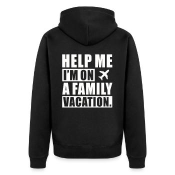 Hilfe, Ich Bin Im Familienurlaub - Unisex Premium Bio Zip Hoodie - Schwarz - Hinten - Nico (187cm)