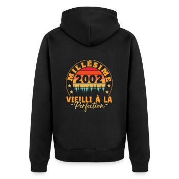 Millésime 2002, Cadeau D'anniversaire Vintage 2002 - Veste à capuche bio Premium Unisexe - noir - Dos - Nico (187cm)