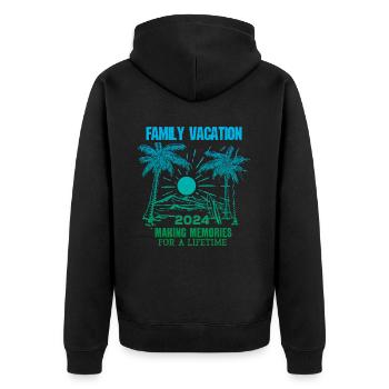 Family holidays 2024 make memories - Unisex Premium Organic Zip Hoodie - black - Back - Nico (187cm)