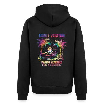 Family holidays 2024 make memories - Unisex Premium Organic Zip Hoodie - black - Back - Nico (187cm)