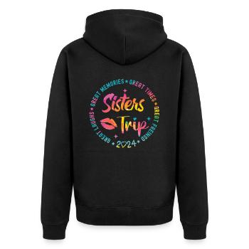 Great Laughs Sisters Trip 2024 - Unisex Premium Organic Zip Hoodie - black - Back - Nico (187cm)
