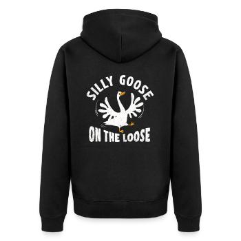 Silly geese on the loose - Unisex Premium Organic Zip Hoodie - black - Back - Nico (187cm)