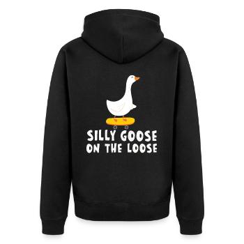 Silly geese on the loose - Unisex Premium Organic Zip Hoodie - black - Back - Nico (187cm)