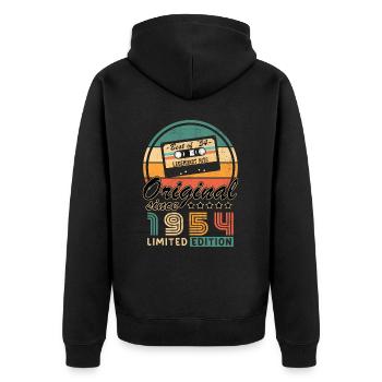 Original 1954 70th Anniversary Vintage Geschenk - Unisex Premium Bio Zip Hoodie - Schwarz - Hinten - Nico (187cm)