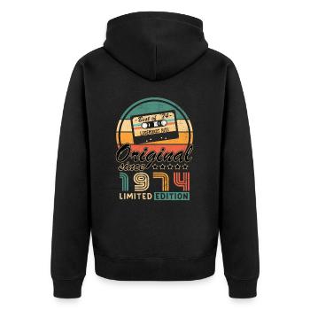 Original 1974 50th Anniversary Vintage Geschenk - Unisex Premium Bio Zip Hoodie - Schwarz - Hinten - Nico (187cm)