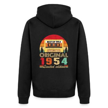 Original 1954 70th Anniversary Vintage Geschenk - Unisex Premium Bio Zip Hoodie - Schwarz - Hinten - Nico (187cm)