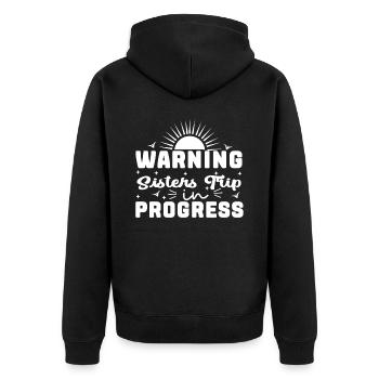 Warning Sisters Trip In Progress - Unisex Premium Bio Zip Hoodie - Schwarz - Hinten - Nico (187cm)