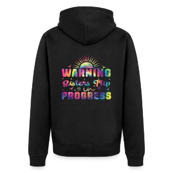 Warning Sisters Trip In Progress - Unisex Premium Bio Zip Hoodie - Schwarz - Hinten - Nico (187cm)
