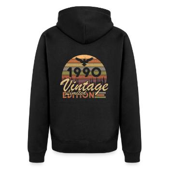 1990 Vintage Original 1990 Geburtstagsgeschenk - Unisex Premium Bio Zip Hoodie - Schwarz - Hinten - Nico (187cm)
