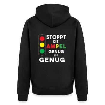 Stoppt die Ampel - genug ist genug - Unisex Premium Bio Zip Hoodie - Schwarz - Hinten - Nico (187cm)