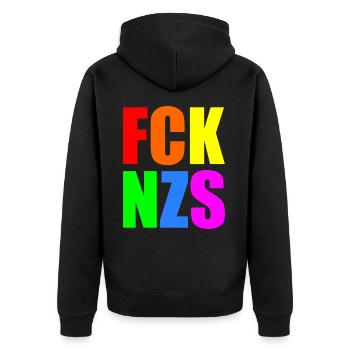 Fck nzs - Unisex Premium Bio Zip Hoodie - Schwarz - Hinten - Nico (187cm)