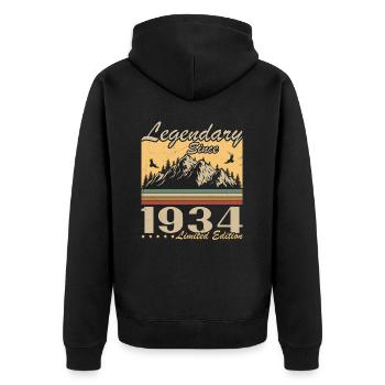 Legendary Since 1934 Vintage Birthday Gift - Unisex Premium Organic Zip Hoodie - black - Back - Nico (187cm)