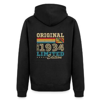 Original geboren 1934 Jahrgang Geburtstagsgeschenk - Unisex Premium Bio Zip Hoodie - Schwarz - Hinten - Nico (187cm)