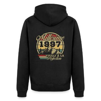 Jahrgang 1997, Jahrgang 1997 Geburtstagsgeschenk - Unisex Premium Bio Zip Hoodie - Schwarz - Hinten - Nico (187cm)