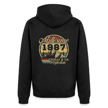 Jahrgang 1987, Jahrgang 1987 Geburtstagsgeschenk - Unisex Premium Bio Zip Hoodie - Schwarz - Hinten - Nico (187cm)
