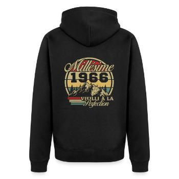 Jahrgang 1966, Jahrgang 1966 Geburtstagsgeschenk - Unisex Premium Bio Zip Hoodie - Schwarz - Hinten - Nico (187cm)