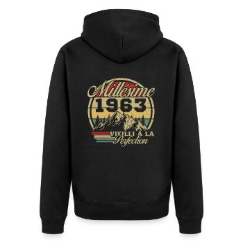 Jahrgang 1963, Jahrgang 1963 Geburtstagsgeschenk - Unisex Premium Bio Zip Hoodie - Schwarz - Hinten - Nico (187cm)