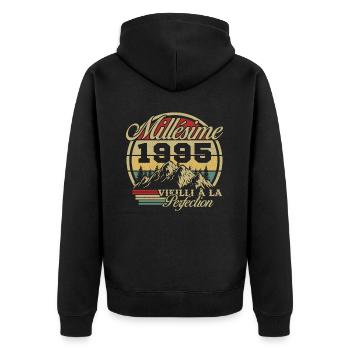 Jahrgang 1995, Jahrgang 1995 Geburtstagsgeschenk - Unisex Premium Bio Zip Hoodie - Schwarz - Hinten - Nico (187cm)