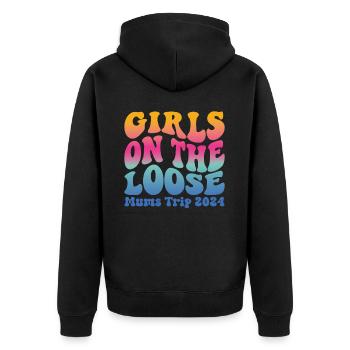 Girls On The Loose Mums Trip 2024 - Unisex Premium Bio Zip Hoodie - Schwarz - Hinten - Nico (187cm)